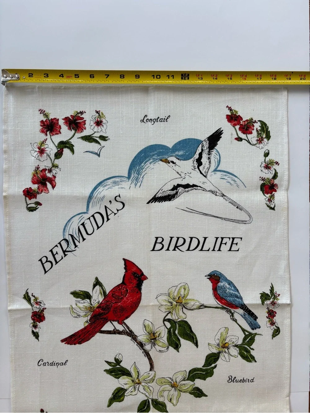 Vintage Bermuda's Birdlife Linen Tea Towel Diane Whitaker Design